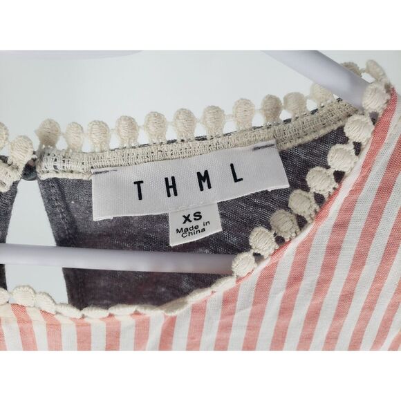 THML Anthropologie Sz XS Short Flutter Sleeve Boho Blouse Top Stripe Tassel Trim - Picture 2 of 10